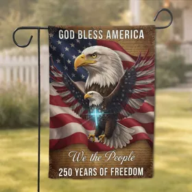 Bald Eagles American Flag Cross 250 Years of Freedom Independence Day Garden Flag