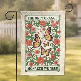 Orange Monarch Butterflies Floral Vines - Home Decor Gift for Nature Lover Garden Flag