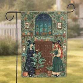 Herbalist Witches Apothecary Cabinet Mystical Plants Home Decor Gift for Herbalist Garden Flag
