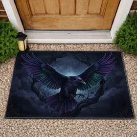 Raven Outstretched Wings Celtic Knot Runic Gothic Home Decor Gift Raven Lover Gift Doormat
