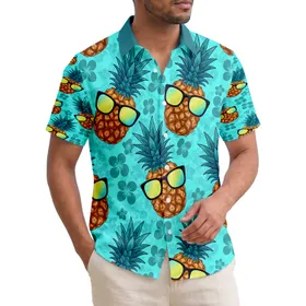 Vibrant Aqua Blue Pineapples with Stylish Sunglasses - Summer Vacation Gift for Beach Trips Hawaiian Shirt