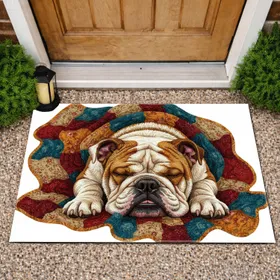 Sleeping English Bulldog Floral Patchwork Quilt - Home Decor Gift for English Bulldog Lovers Doormat
