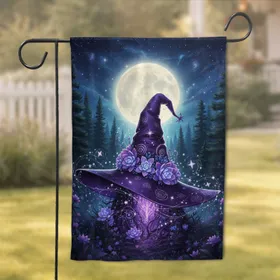 Dark Fantasy Witch's Hat Succulent Moon - Home Decor Gift for Witch Lover Garden Flag