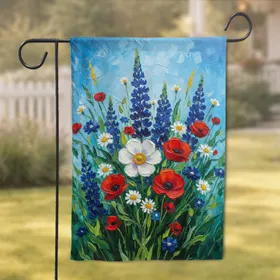 Red White Blue Wildflower Meadow Poppies Lupins Anemone - Home Decor Gift for Nature Lover Garden Flag