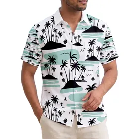 Black Palm Tree Island Beach Hut Aqua Teal Water Sky - Tropical Travel Essentials Hawaiian Shirt