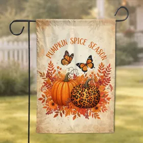 Pumpkin Spice Season Leopard Pumpkins Fall Foliage - Autumn Home Decor Gift Garden Flag