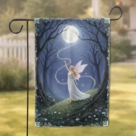 Blonde Fairy Butterfly Wings Full Moon Glowing Pearls - Fantasy Home Decor Gift for Collectors Garden Flag
