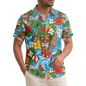 Tiki Masks Surfboards Hibiscus Plumeria Ocean Beach Balls - Summer Vacation Gift Hawaiian Shirt