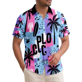 Palm Trees Surfboards Abstract Letters Distressed Splatters - Beach Lifestyle Gift Hawaiian Shirt