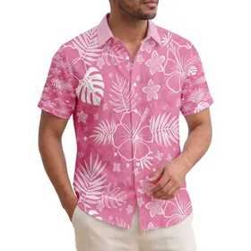 Hibiscus Flowers Palm Fronds Varied Floral Foliage - Beach Vacation Home Decor Gift Hawaiian Shirt