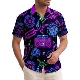 Neon DJ Party Music Boombox Record Player - Clubbing Lifestyle Gift Hawaiian Shirt