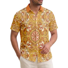 Ornate Tropical Paisley Heart Teardrop Floral Leafy Swirls Retro Bohemian Lifestyle Hawaiian Shirt