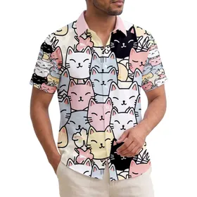 Cartoon Cat Faces Tropical Plants Hibiscus Palm Fronds - Home Decor Gift for Cat Lovers Hawaiian Shirt
