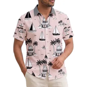 Tropical Palm Trees Beach Houses Sailboats - Island Lifestyle Home Decor Gift Hawaiian Shirt