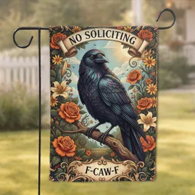 Black Crow Orange Rose Wildflower - No Soliciting Home Entry Decor Garden Flag