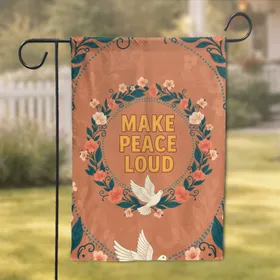 MAKE PEACE LOUD Peace Dove Botanical Wreath - Home Decor Gift for Peace Advocates Garden Flag