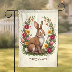 Soft Fur Easter Bunny Spring Floral Happy Easter Seasonal Decor Gift Garden Flag