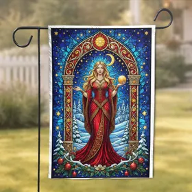 Stained Glass Winter Maiden Archway Christmas Holiday Decor Gift Garden Flag