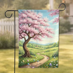 Blooming Spring Tree Easter Eggs Farmhouse Rolling Hills - Easter Holiday Decor Garden Flag