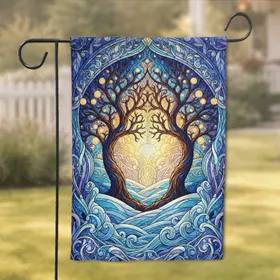 Stained Glass Winter Trees Archway Golden Glow Snowy Landscape - Home Decor Gift Garden Flag