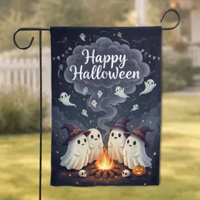 Halloween Ghosts Bonfire Witch Hats - Holiday Decor Skulls Pumpkin Garden Flag