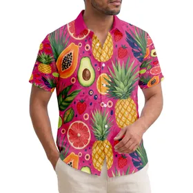Pineapple Grapefruit Lime Orange Avocado Strawberry Tropical Leaves - Vacation Essentials Hawaiian Shirt