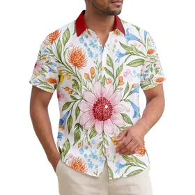 Tropical Coneflower Bellflower Trumpet Blossoms Greenery Berry Cluster - Island Lifestyle Gift Hawaiian Shirt