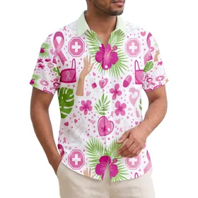 Pink Ribbons Medical Aid Symbols Tropical Flowers Butterflies - Cancer Support Awareness Gift Hawaiian Shirt