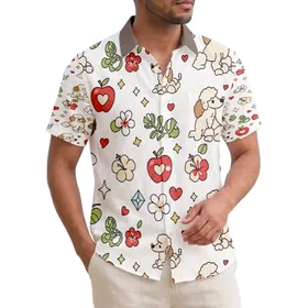 Poodles Red Apples Hibiscus Monstera Tropical Flowers - Tropical Lover Everyday Gift Hawaiian Shirt