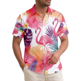 Flamingos Tropical Broad Leaves Flowers - Beach Vacation Home Decor Gift for Bird Lovers Hawaiian Shirt