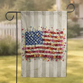 Aged Plaster Floral American Flag Patriotic Home Decor Gift Garden Flag