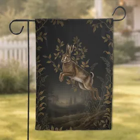 Majestic Brown Hare Leaping Muted Gold Botanical - Wildlife Lover Home Decor Garden Flag