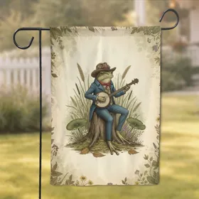 Frog Banjo Player Vintage Storybook Home Decor Gift for Wildlife Lover Garden Flag