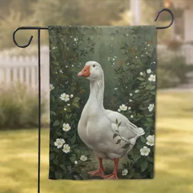 White Domestic Goose Orange Beak Lush Green Foliage - Wildlife Home Decor Gift Garden Flag