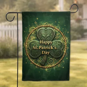 Antique Golden Shamrock Celtic Knot Happy St. Patrick's Day - Festive Holiday Home Decor Garden Flag
