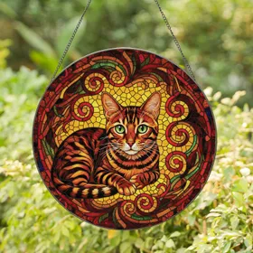 Bengal Cat Mosaic - Home Decor Gift for Cat Lover Stained Glass Suncatcher