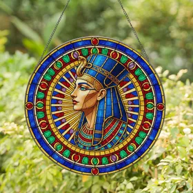 Egyptian Queen Pharaoh Nemes Headdress Luminous Display - Home Decor Gift Stained Glass Suncatcher