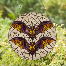 Two Bats Wings Outstretched Stained Glass Window Decor Gift for Bat Lover Stained Glass Suncatcher