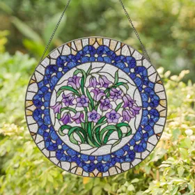 Stained Glass Purple Bellflowers Deep Blue Floral - Home Decor Gift for Garden Lover Stained Glass Suncatcher