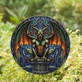 Demonic Gargoyle Spread Wings Horns Gothic Architectural Crystalline - Gothic Decor Gift Stained Glass Suncatcher