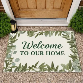 Welcome To Our Home Botanical Foliage - Rustic Farmhouse Home Decor Doormat