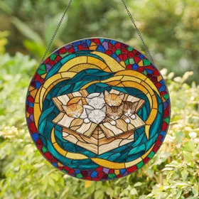 Sleeping Kittens Cardboard Box Home Decor Gift for Cat Lover Stained Glass Suncatcher