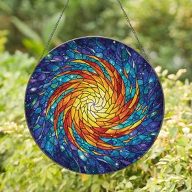 Vivid Cosmic Spiral Mosaic Nebula Starlight - Home Decor Gift for Astronomy Lover Stained Glass Suncatcher
