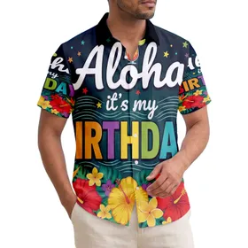 Aloha Birthday Tropical Cocktail Party Hats Hibiscus Flowers - Birthday Celebration Hawaiian Shirt