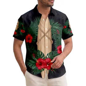 Palm Fronds Hibiscus Tropical Wreath Weathered Wooden Surfboard - Coastal Decor Gift Hawaiian Shirt