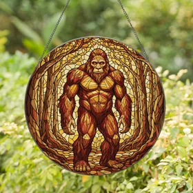 Standing Sasquatch Forest Ancient Trees Home Decor Gift for Bigfoot Lovers Stained Glass Suncatcher