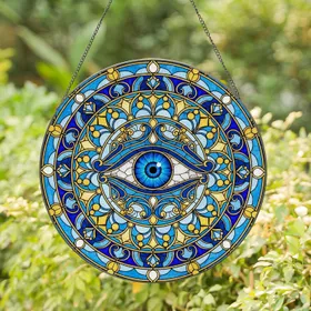 All-Seeing Eye Abstract Floral Scrollwork - Home Decor Gift Stained Glass Suncatcher