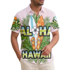 ALOHA HAWAII Text Surfboards Flip Flops Hibiscus Foliage - Tropical Lifestyle Gift Hawaiian Shirt