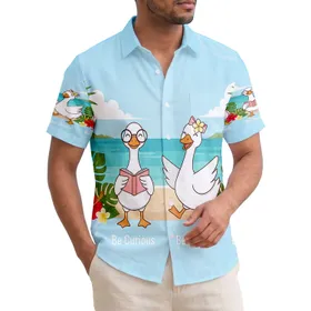 Cartoon Geese Be Kind Be Curious Be Joyful Be Creative Tropical Landscape Positivity Gift Hawaiian Shirt