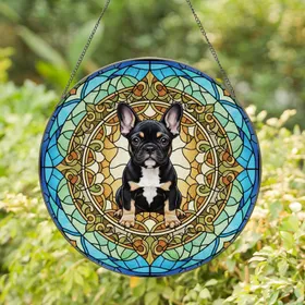 Black French Bulldog Stained Glass Home Decor Gift for Dog Lover Stained Glass Suncatcher